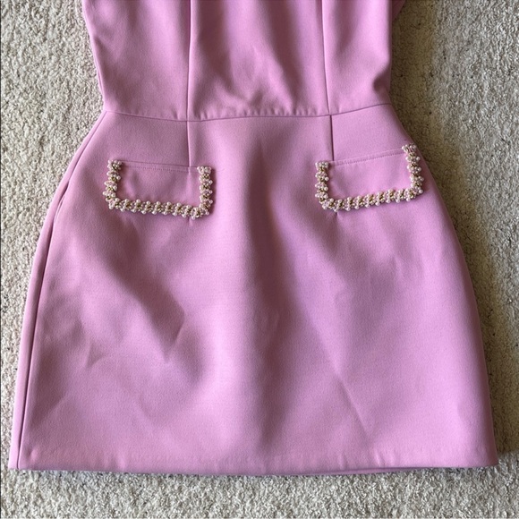 Nadine Merabi Simone Mini Dress with Embellished Trim Funnel Neck Pink Size 6 - Picture 7 of 13